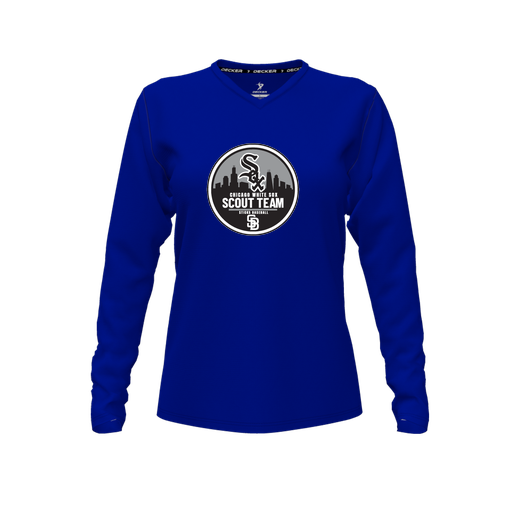 [FTLVCFRY-FYXS-LOGO3] Decker Comfort T-Shirt (Female Youth XS, Royal, V Neck, Logo 3, Long Sleeve)