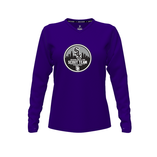[FTLVCFPP-FYXS-LOGO3] Decker Comfort T-Shirt (Female Youth XS, Purple, V Neck, Logo 3, Long Sleeve)