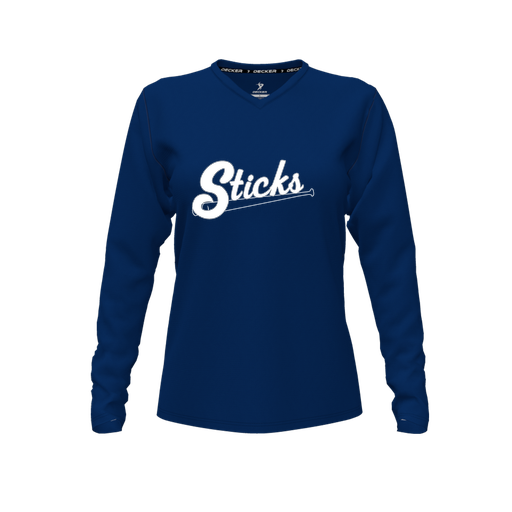 [CUS-DFW-TEES-PER-VNK-LSL-NVY-FYXS-LOGO1] Performance T-Shirt (Female Youth XS, Navy, V Neck, Logo 1, Long Sleeve)
