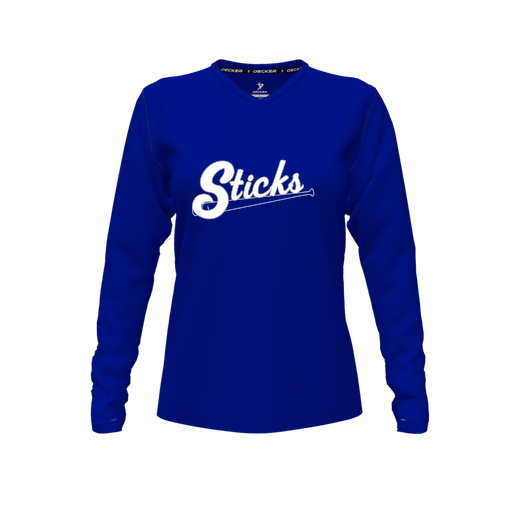 [CUS-DFW-TEES-PER-VNK-LSL-RYL-FYXS-LOGO1] Performance T-Shirt (Female Youth XS, Royal, V Neck, Logo 1, Long Sleeve)