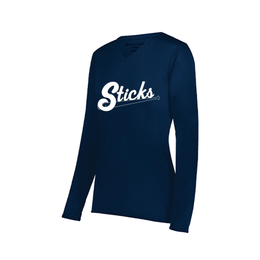 [222824.065.S-LOGO1] Ladies LS Smooth Sport Shirt (Female Adult S, Navy, Logo 1)